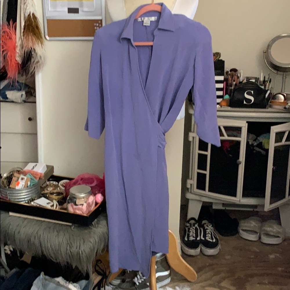 Blue wrap dress with slit